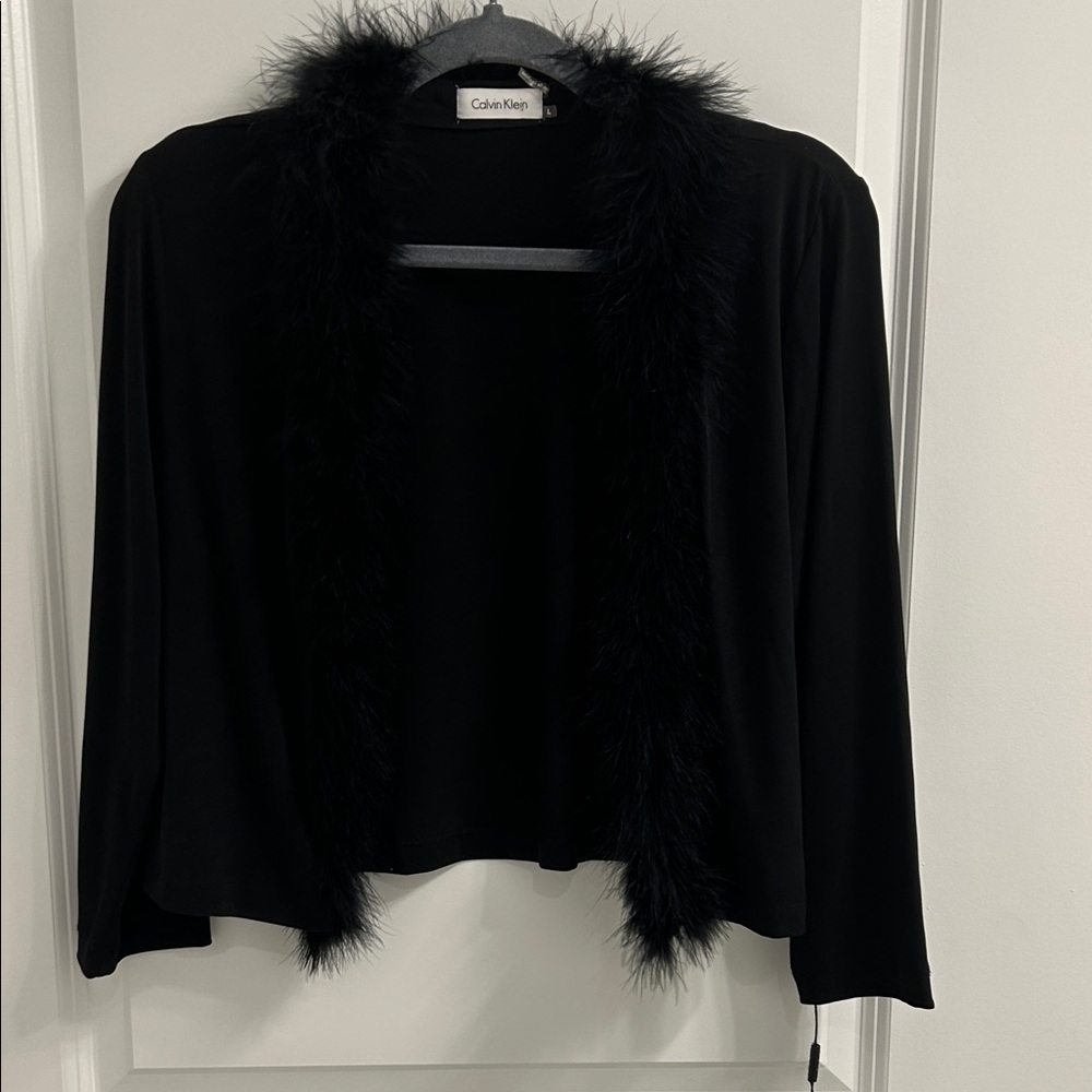 Calvin Klein Black Shrug with Faux Fur Accent